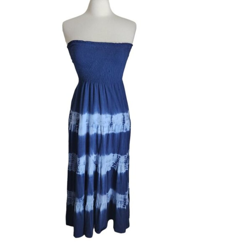 90's Y2k Speed Control Womens Small Smocked‎ Maxi Dress Strapless Tiered Tie Dye